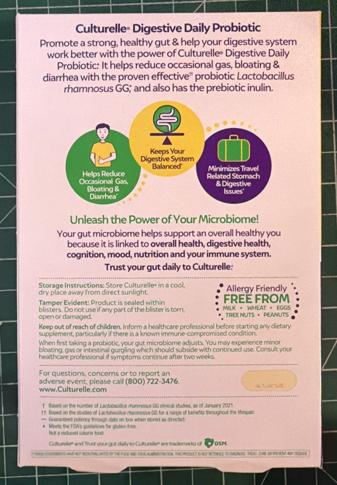 Probiótico Digestivo Culturelle Probiótico Diario - 50 Cápsulas Vegetales Exp 10/26 y 8/27 Foto 3 de 4