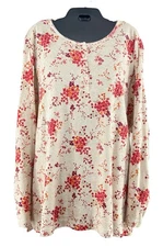 Fashion Bug Womens Size 26/28W Floral Henley Top Long Sleeve 100% Cotton Tunic