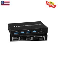 Plug and Play HDMI KVM Switch 1 Monitor for 2 Computers 4K 60Hz 4 Way USB 2.0...