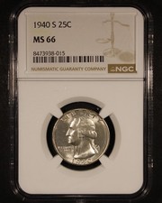 1940-S Washington Quarter - 25c NGC MS66 - Lustrous Example!