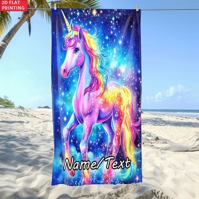 1pc Custom Name Unicorn in Starry Sky Beach Towel | Soft, Ultra-Absorbent Micr