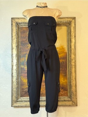 Vintage Y2K Cache Black Strapless Cargo Jumpsuit
