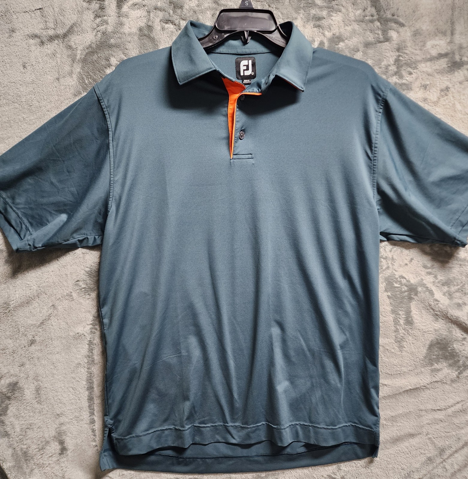 FootJoy Men's L Blue Orange Polo Shirt Short Sleeve Collared Solid Stretch Knit
