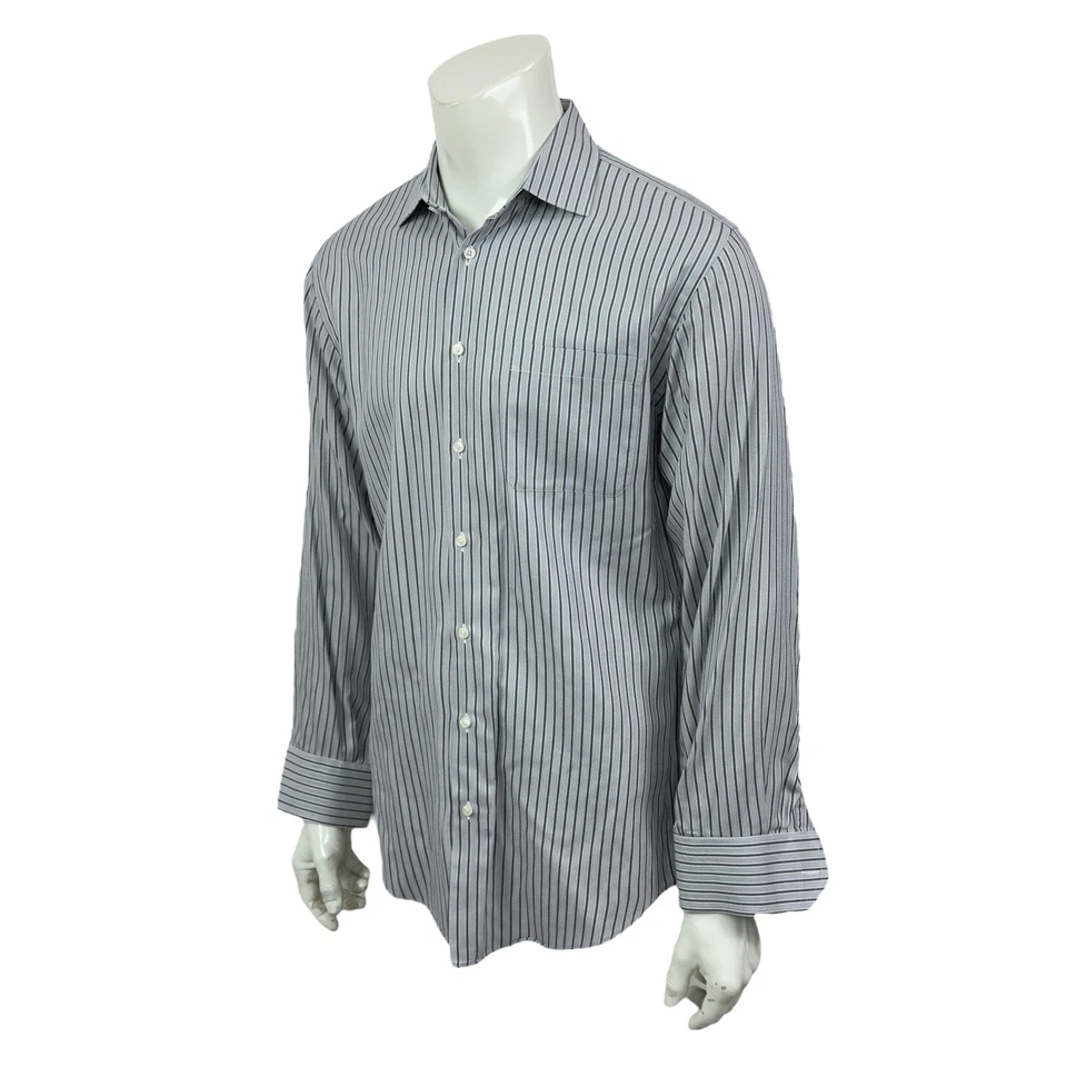 Camisa de Vestir Neiman Marcus Ajuste Ajustado Para Hombre 16-34/35 Algodón Años 80 2 Capas Gris Rayas Foto 2 de 4