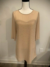 Ladies Forever 21 Exclusive Beige 3/4 Sleeve Knee Length Dress Size Small