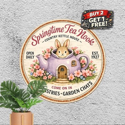 Cottontail Cottage Easter Wreath Round Metal Sign Rustic Bunny Wall Decor Plaque