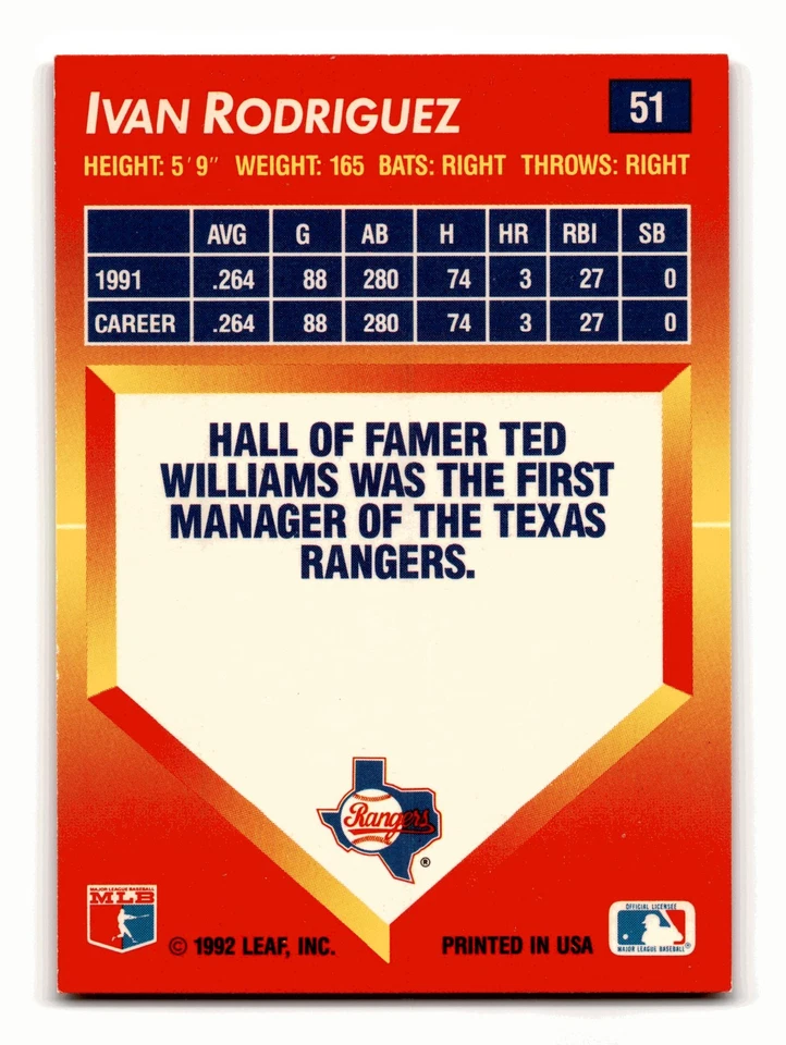 Ivan Rodriguez 1992 Triple Play #51 HOF Texas Rangers Mint - Image 2 of 2