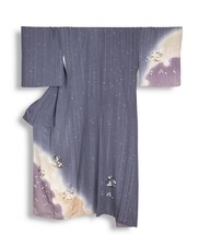 Vintage Silk Kimono Robe, Signed Grey Irotomesode with Floral Details
