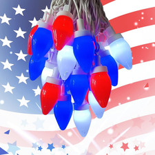 25Ft Red White and Blue Lights C7 4Th of July Light Outdoor 25 LED Shatterpro...