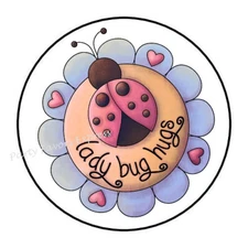 30 LADYBUG HUGS VALENTINES DAY ENVELOPE SEALS LABELS STICKERS PARTY FAVORS 1.5"