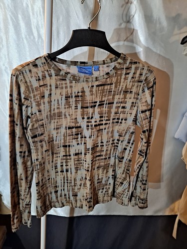 Simply Vera Wang Damen Langarm schwarz/grau/braun Geo Print T-Shirt Gr. Small