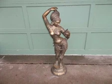 Rare Vintage Hollywood Regency Mid Century Modern Huge 42" Brass Goddess Statue