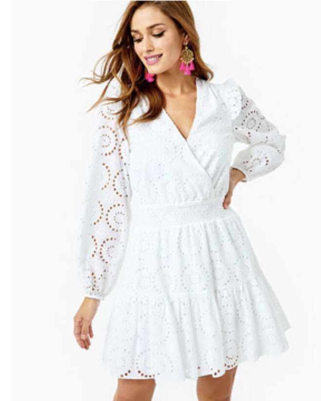 lilly pulitzer white long sleeve dress New Lilly Pulitzer Taviana Long Sleeve Eyelet cotton Dress White R$278 Size  4