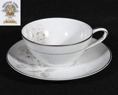 Noritake Melrose Cup 2'' Tall Saucer 6'' Diameter Silver Trim