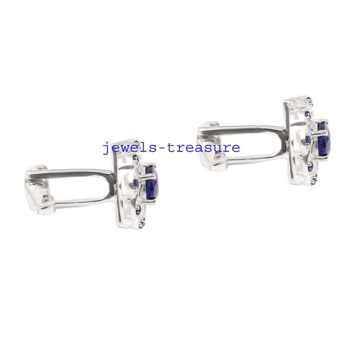 Natural Blue Sapphire Gemstones with 925 Sterling silver Cufflinks for Men's #44 - Picture 5 of 5