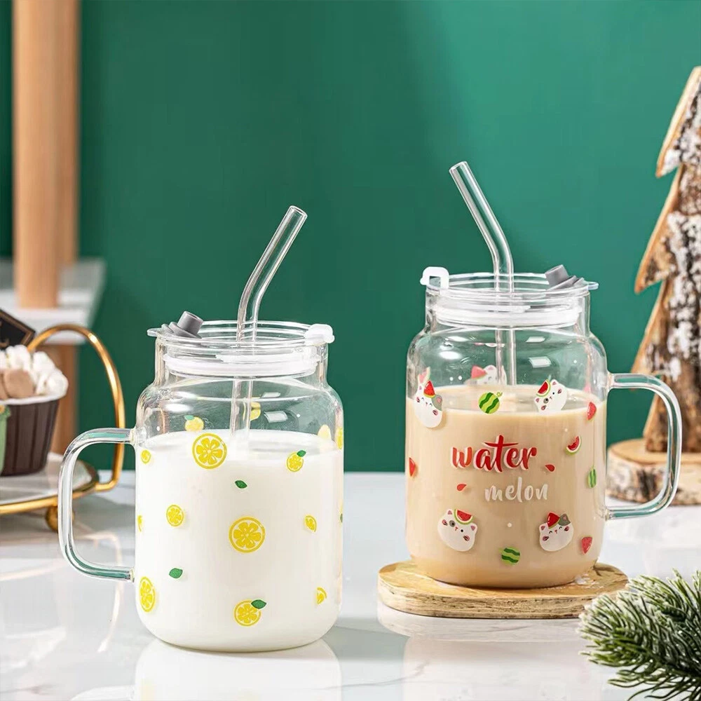 Mason Jar With Lid And Straw, Glass Cups With Lid And Straws