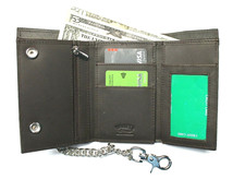 Premium Leather Trifold Biker Wallet with Chain - XL - Dark Brown