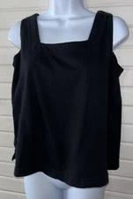 Fresh Produce Sz SMALL Black Boxy Tank Cotton T-Shirt Square Neck Tee EUC