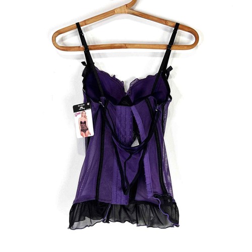 Neu mit Etikett Spree Intimates lila schwarz Spitze Bustier mit Tanga Dessous Set Größe Small - Bild 5 von 7