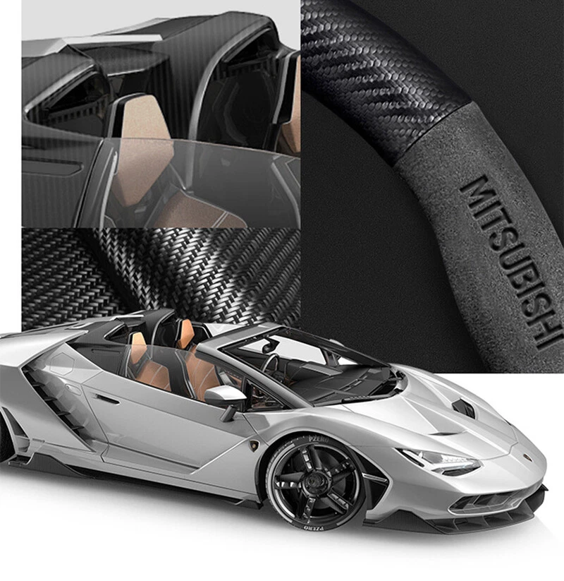 15" Black Suede Leather Carbon Fiber Car Steering Wheel Cover For Mitsubishi - Image 4 of 4