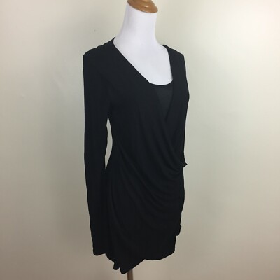 NWT HEATHER From Bordeaux Black Ribbed 2in1 Wrap Dress Shirt Womens sz Small