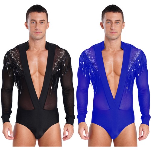 iiniim Men Samba Salsa Rumba Latin Dance Shirt One Piece Deep V-neck AU - Picture 3 of 29