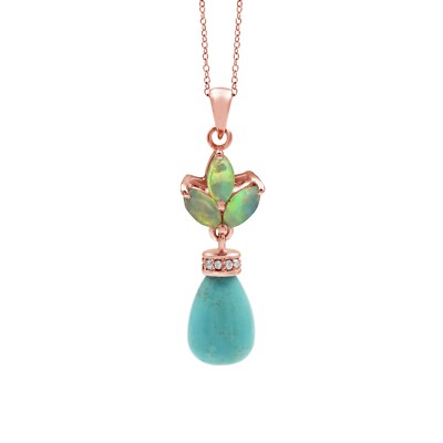 Natural Opal Turquoise Gemstone Drop Pendant 925 Silver Rose Gold Plated  Jewelry