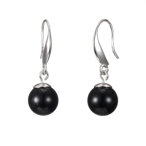 Jet Black Crystal Ball Dangle Earrings Made With Swarovski Crystal Pearl - Picture 2 of 3