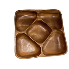Serving Tray Divided Vintage Monkey Wood Pod Lazy Susan Tiki Hawaiian MCM Retro