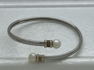 Alwand Vahan AV Sterlingsilber 14k Diamant Chip Kunstperlen Bypass Armband Wickeloptik