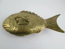 Vtg Solid Brass FISH  Ashtray Figurine Trinket Box Incense Burner 2 Piece Lid 
