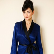Victoria's Secret Kimono Robe M/L Blue Black Belted Lounge Sleepwear