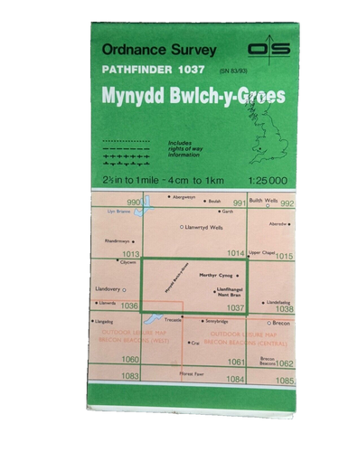 OS Ordnance Survey, Pathfinder Map, Sheet: 1037 Mynydd Bwlch-y-Groes