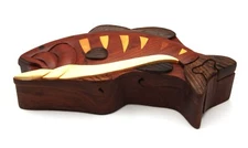 Hand Crafted 3D Intarsia Wood Art Large Mouth Bass Puzzle Trinket Box