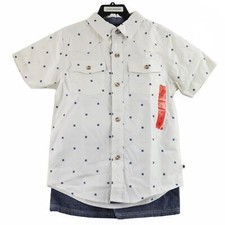 Lucky Brand Boy's 2-Piece Woven Shirt and Short Set, size 6, Cream/Blue