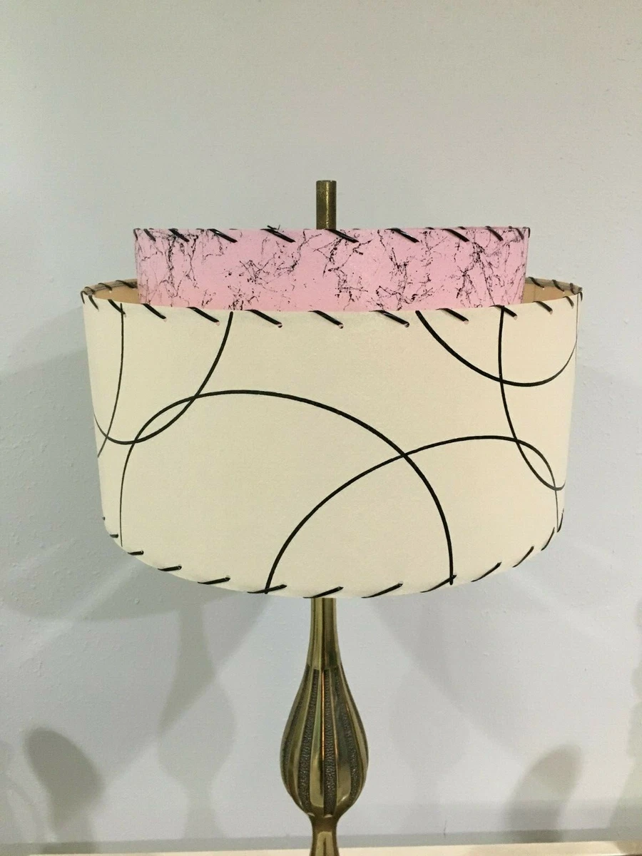 Mid Century Pink Table Lamp with Tiered Fiberglass Shade Circa