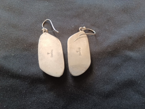 VINTAGE ARTIST SIGNED NAVAJO AMERICAN INDIAN TURQUOISE DANGLE SILVER EARRINGS - Picture 8 of 8
