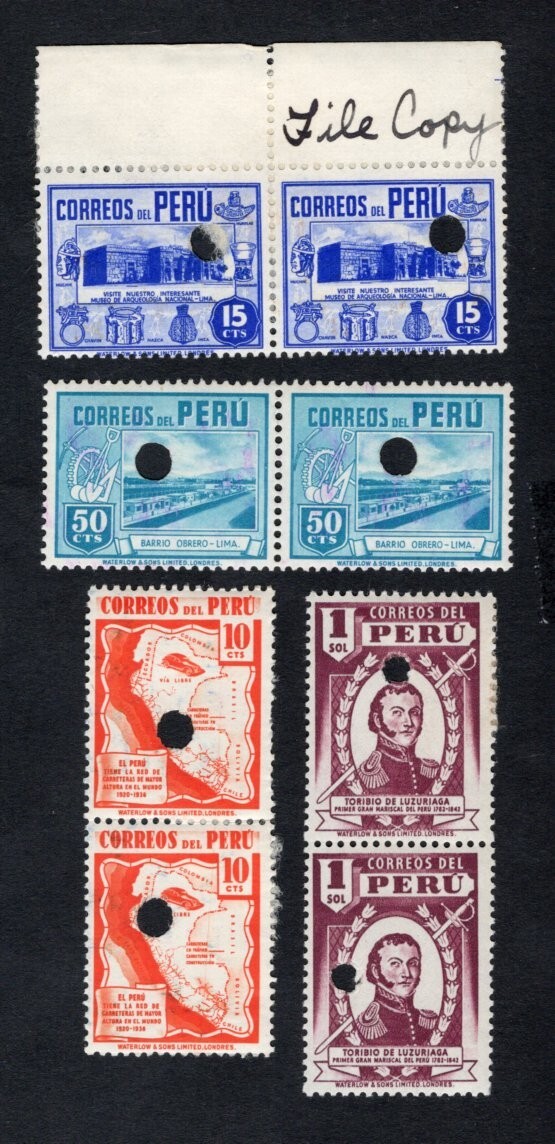 Peru 1938 pairs of stamps Mi#10+15+50+1 Sol PROOF RR MNH/MH