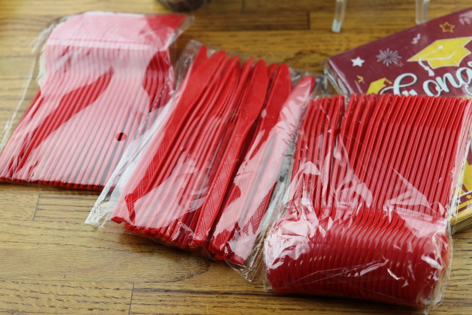 24 Guest Graduation Party Plates Napkins Supplies Maroon Congrats Grad Tableware - Image 2 of 4