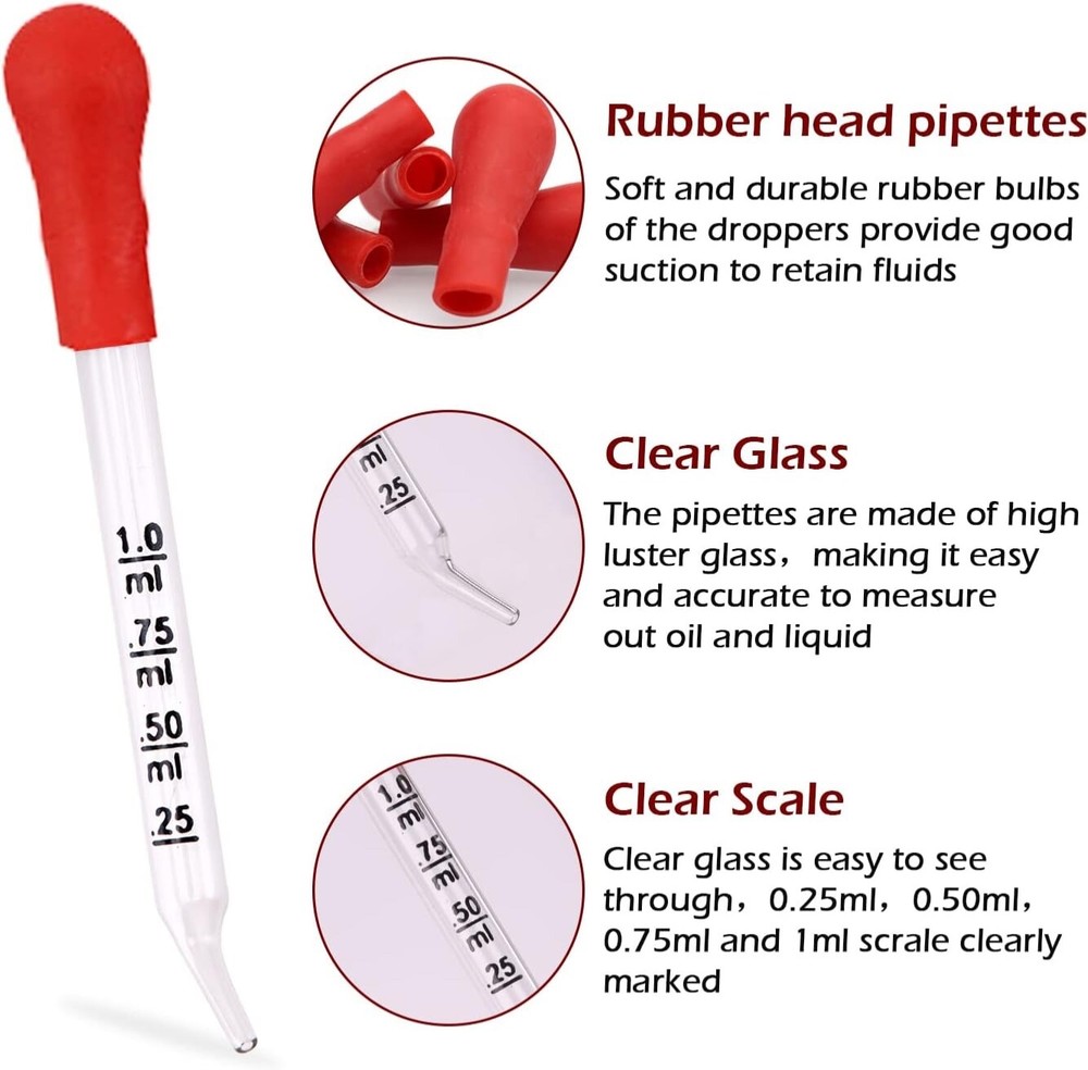 10 Medicine, Art, Essential Oils, Eye Dropper, Graduated 3-3/4” Curved Tip 1 ml