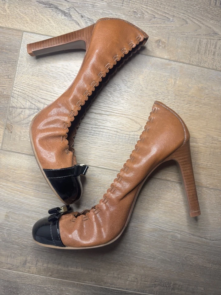 Tacones Tory Burch Cuero Castaño Color Bloque Cuero Talla 10 M Foto 4 de 4