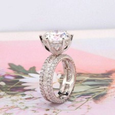 Art Deco 5Ct Round Cut Simulated Solitaire Engagement Ring 14K White Gold Finish