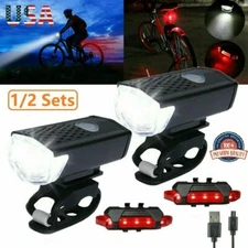 2Pcs/Set USB Rechargeable LED Bicycle Headlight Bike Front Rear Lamp Cycling USA