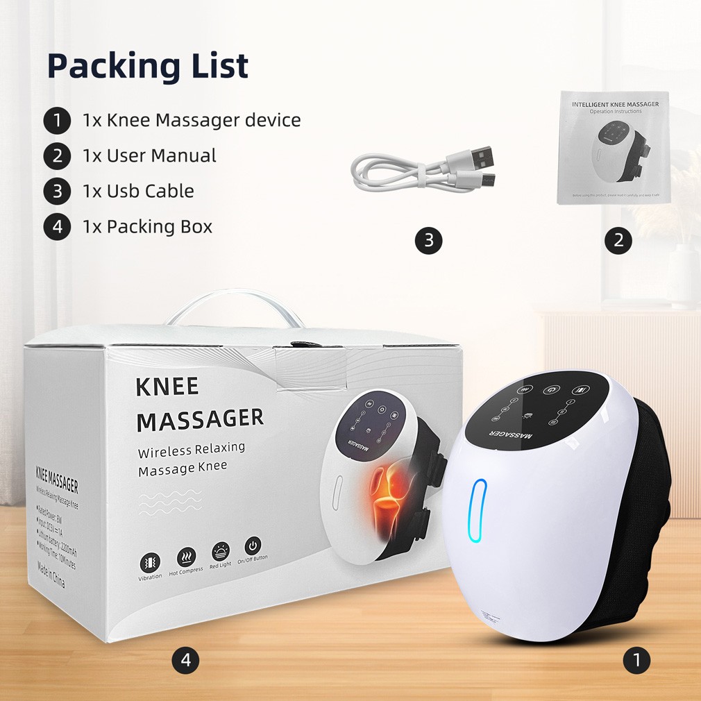 Knee Massager for Arthritis & Stiffness Vibration + 40/45/48°C Heat + Red-Light