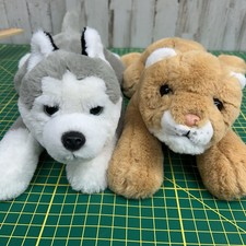 2 FAO Schwarz Adopt A Pet Husky Lion Cub Plush Dog Cat Stuffed Animal Toy Lot