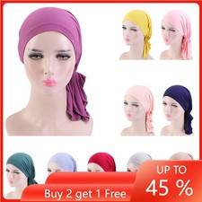 Women Muslim Hijab Hat Elastic Pre-Tied Head Scarf Wrap Bonnet Cancer Chemo Caps