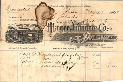 Magee Furnace Company 1902 Commercial Invoice Heating Apparatus Boston Foundry