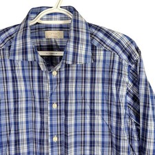 Eton Contemporary Shirt Button Up Dress Shirt Mens 16.5 42 Blue Plaid Cotton