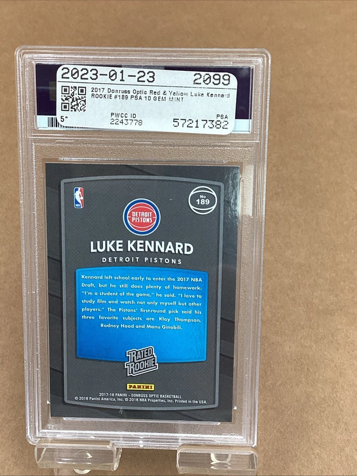 Luke Kennard 2017 Donruss Optic #189 Red & Yellow Rookie Card PSAGEM MINT 10 - Image 3 of 3