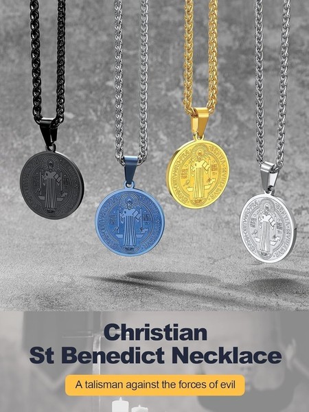 Alternate view of Men Women Gold Plated Saint Benedict Necklace Amulet